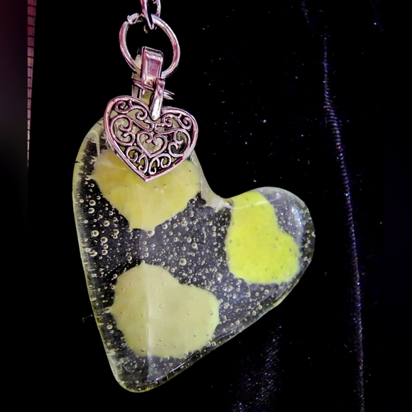 Stained Glass Heart Key Chain & Heart Charm with 3 Yellow Hearts - Picture 2 of 4